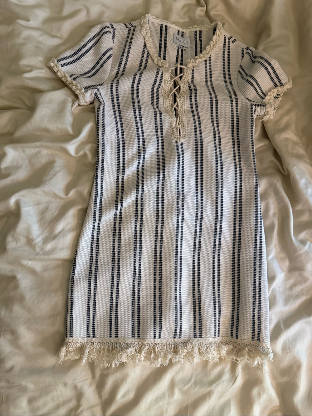 SAYLOR Cream and Black Striped Tassel-Trim Dress - Picture 5 of 11